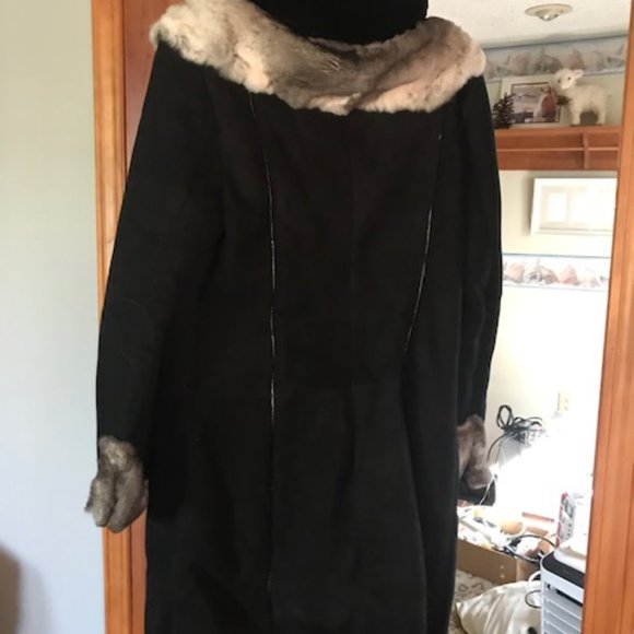 Fur Coat- Sherlin Coat with Hood, Rabbit Trim - Picture 2 of 8